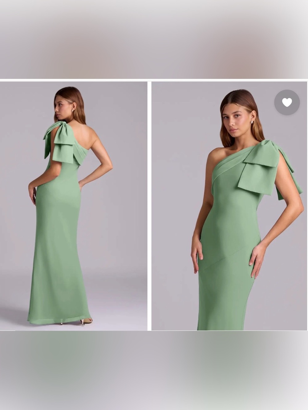 Elegant One-Shoulder Matcha Green Bridesmaids Dress with Bow